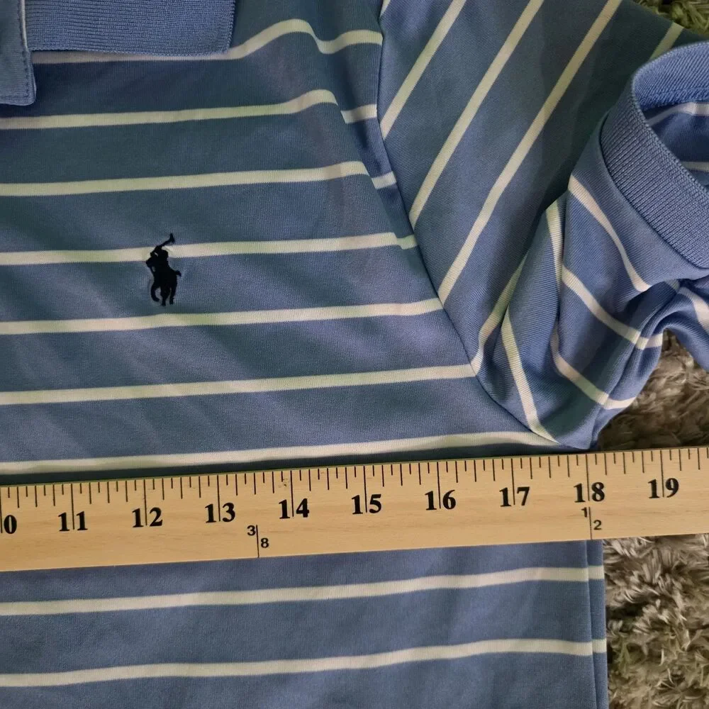 Ralph Lauren Boys Large Performance Polo Blue White Striped
